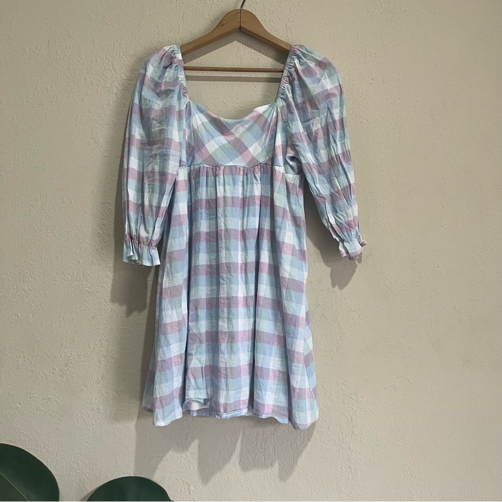 Pastel Plaid Print Babydoll Dress - 100% Cotton
